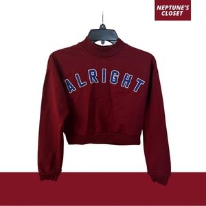FOREVER 21 Cropped Mockneck “Alright” Sweater Women’s Girl’s Maroon Red